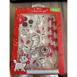 NIB Disney Aristocats Christmas Apple iPhone Case‎ & Beaded Strap 16 Pro Max